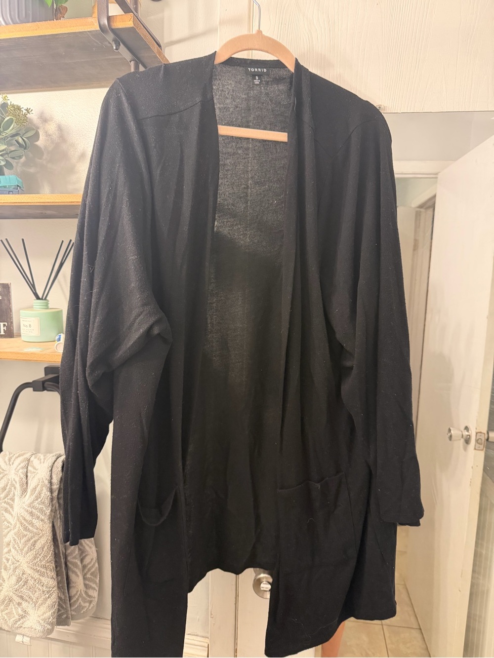 torrid Black Open-Front Draped Cardigan with Pockets